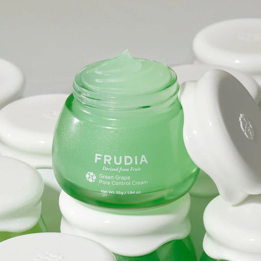 Frudia Green Grape Pore Control Cream vegan Korean skincare jar with matte white lid 
