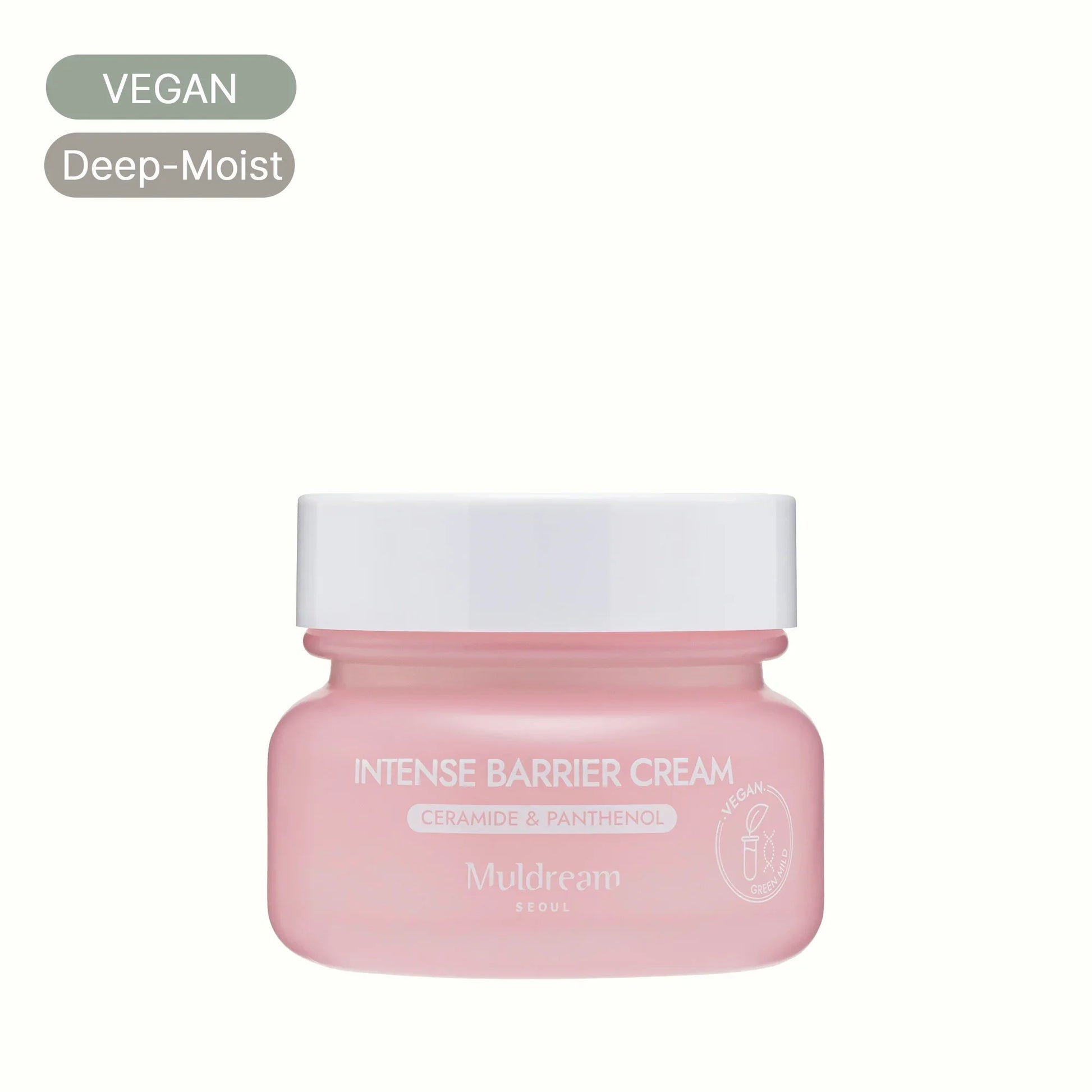 Pink jar of Intense Barrier Cream with ceramide and panthenol, vegan Korean skincare moisturizer