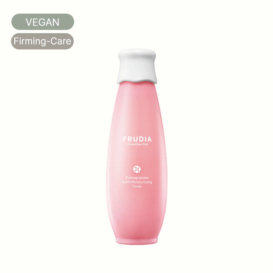 Pink bottle of Frudia Pomegranate Nutri-Moisturizing Toner for vegan firming skincare