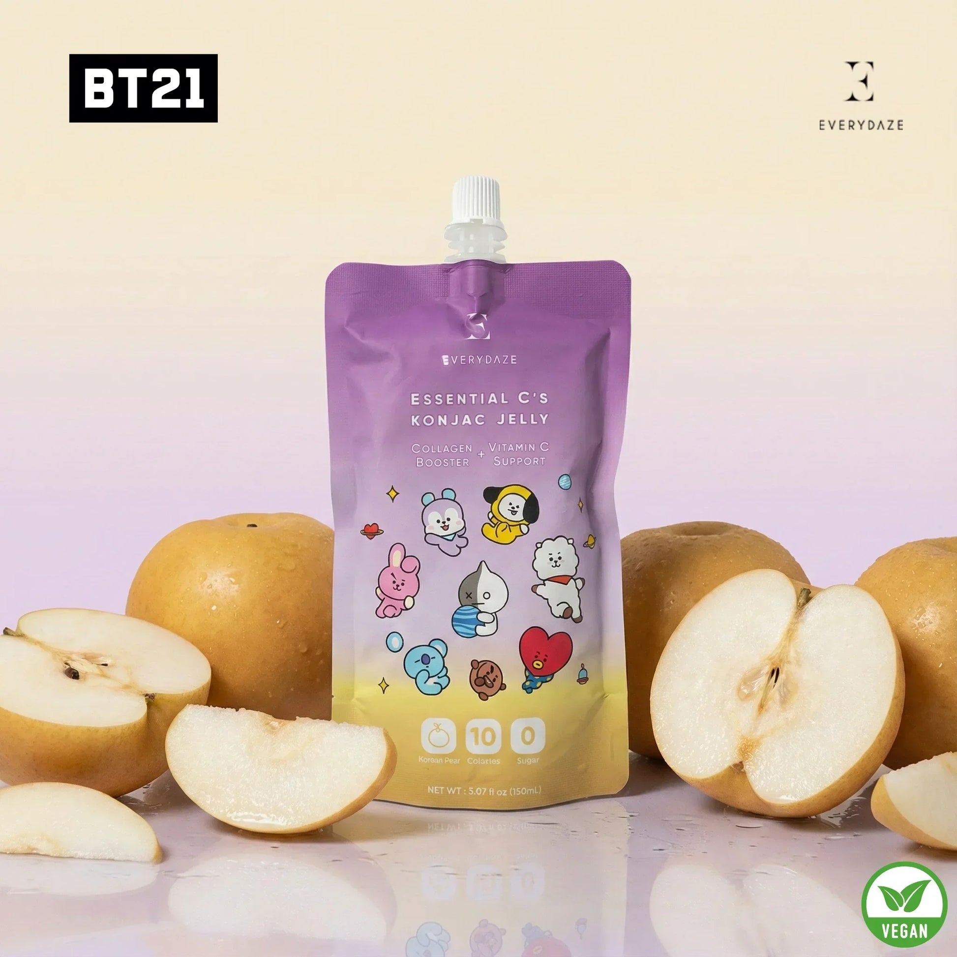 BT21 Essential C's Konjac Jelly with Korean pear, collagen & vitamin C, vegan, 0 sugar, 10 calories