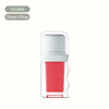Vegan dewy-glow lip tint in a clear rectangular bottle with coral pink color.