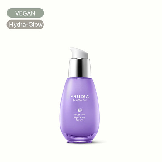 Frudia Blueberry Hydrating Serum bottle, vegan hyaluronic acid facial skincare product