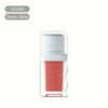 Vegan dewy-glow lip tint in clear square bottle with peach pink color