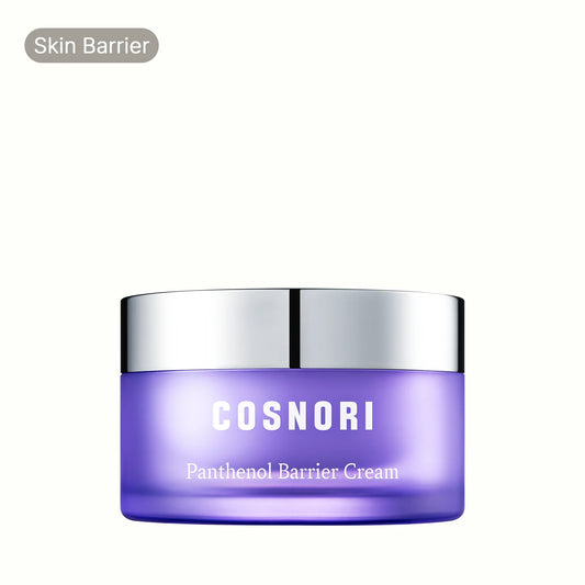 Cosnori Panthenol Barrier Cream in a purple jar with silver lid for skin barrier care