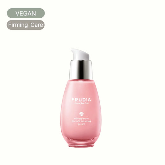 Frudia Pomegranate Nutri-Moisturizing Serum bottle, vegan firming skincare product