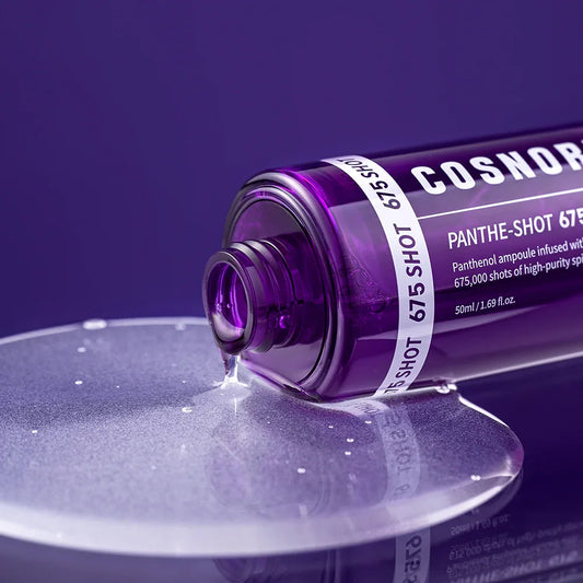 COSNORI Pantheshot 675 serum bottle on dark purple background