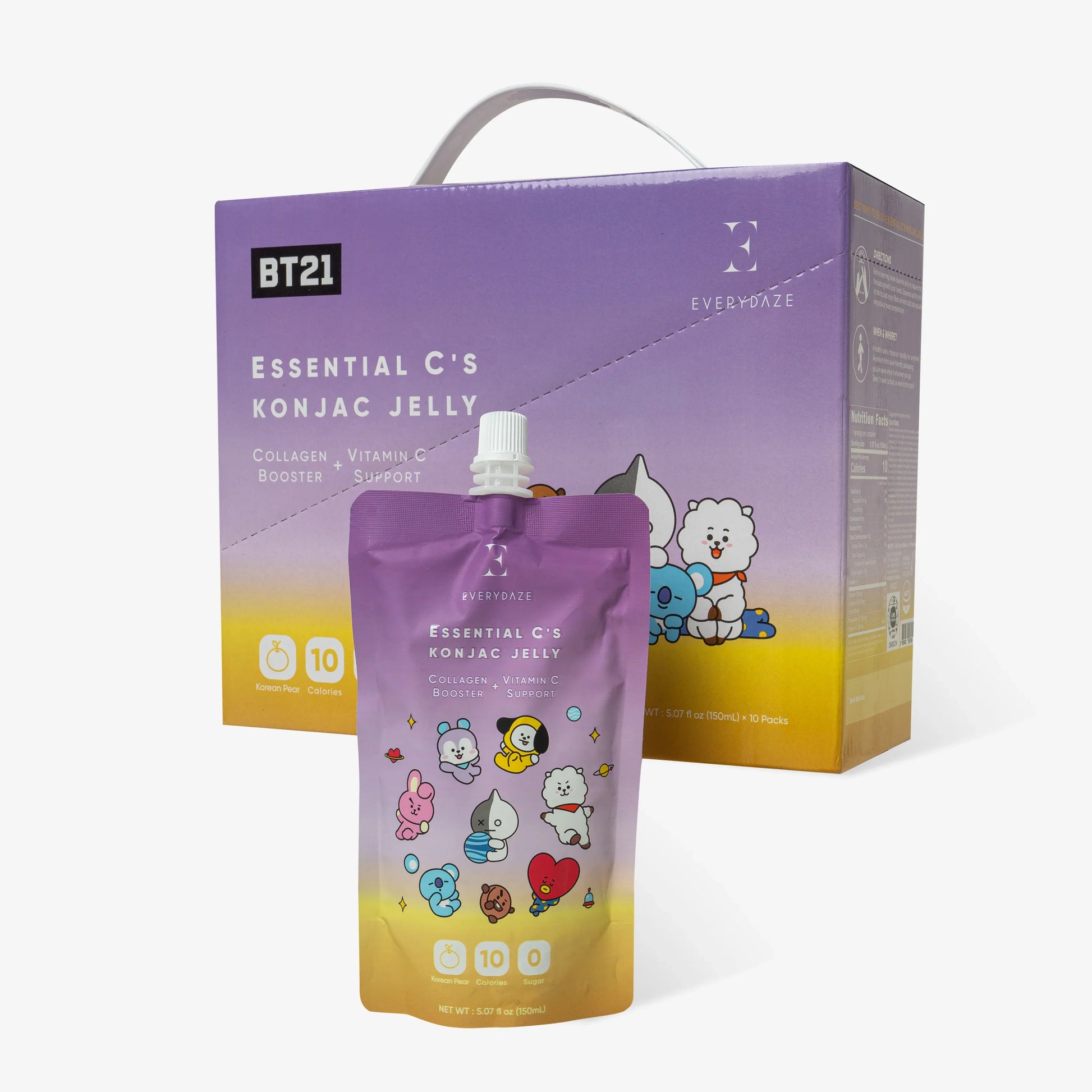 BT21 Essential C's Konjac Jelly Box and Pouch on white background