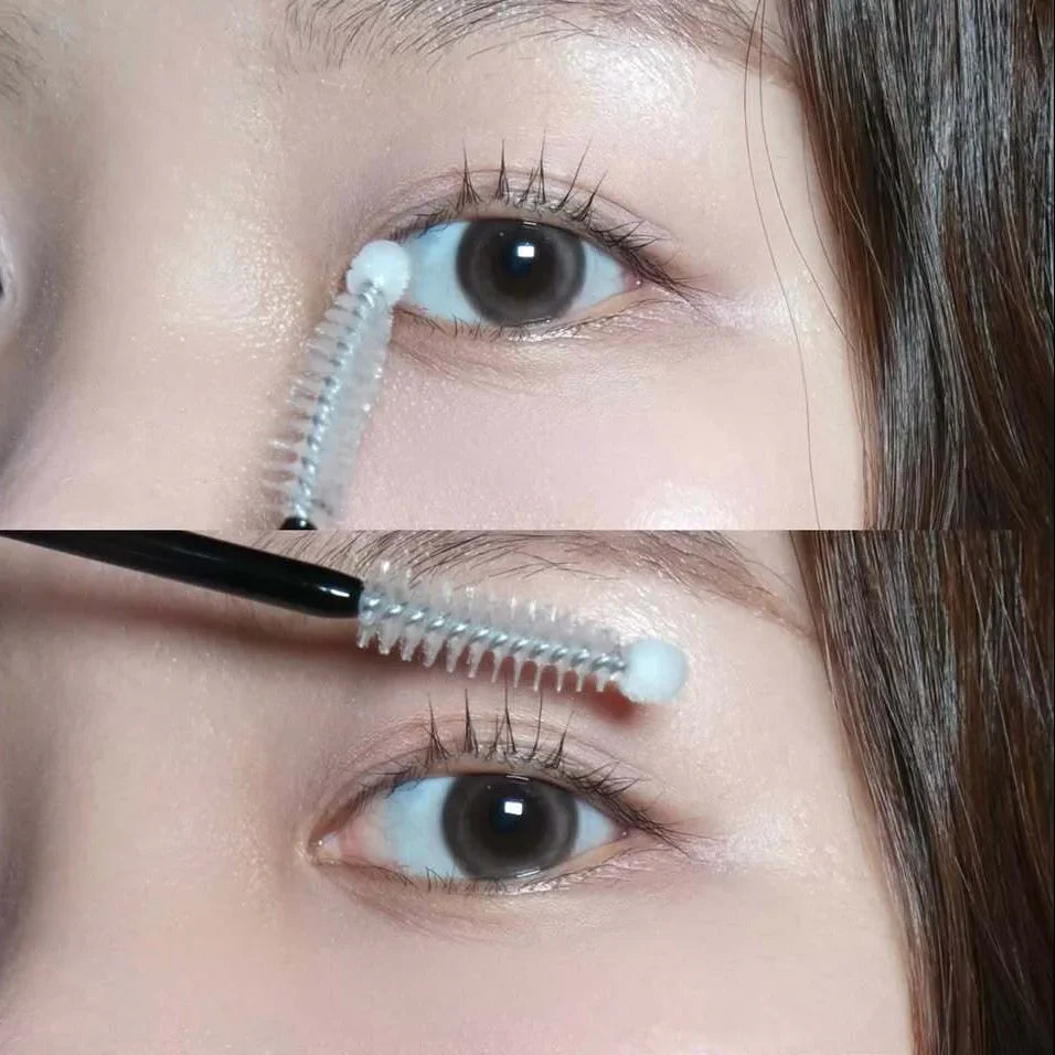 eye and cosnori eyelash serum being applied to eyelashes
