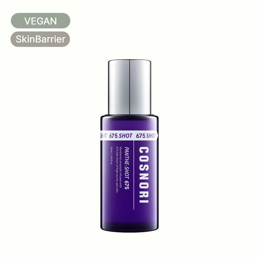 COSNORI Pantheshot 675 vegan serum bottle for skin barrier care, white background