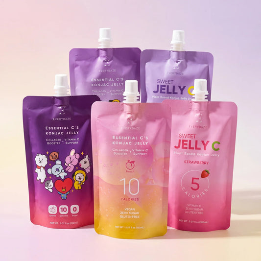 Everydaze Konjac Jelly 5-flavor bundle on pink background