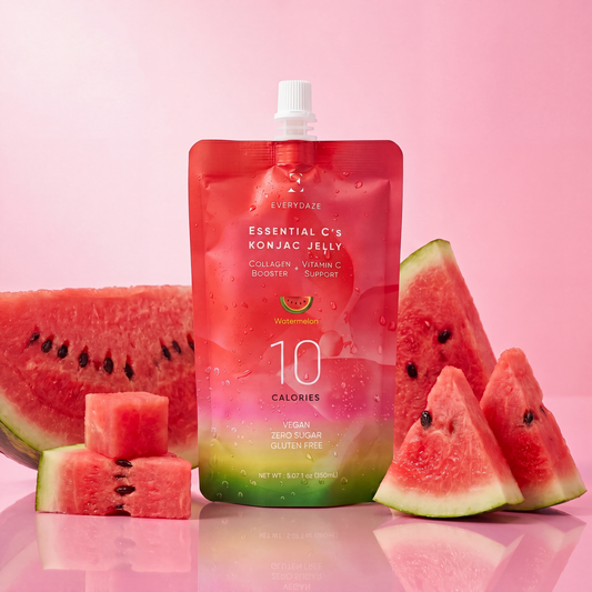EVERYDAZE Essential C's Konjac Jelly Watermelon  Pouch with Watermelon in the background